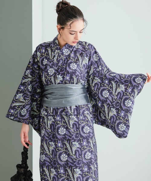 Callarus(カラルス)の「【浴衣】ブロックプリント浴衣セット(簡易ゆかた+帯)〔Callarus〕(浴衣・レディース・ブラック系/パープル系その他・FREE)」の11枚目の写真