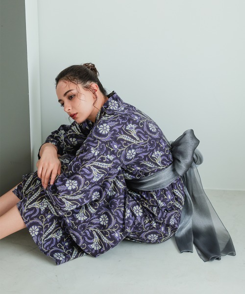 Callarus(カラルス)の「【浴衣】ブロックプリント浴衣セット(簡易ゆかた+帯)〔Callarus〕(浴衣・レディース・ブラック系/パープル系その他・FREE)」の3枚目の写真