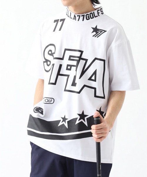 stella77golf(ステラセブンティーンセブンゴルフ)の「COOLMAX接触冷感モックネックTシャツ(Tシャツ/カットソー・メンズ・ホワイト系1/ホワイト系/ホワイト/ネイビー系1/ブラック系1/ブラック/ブラック系/ネイビー/ネイビー系・XL/XXL/M/L)」の1枚目の写真