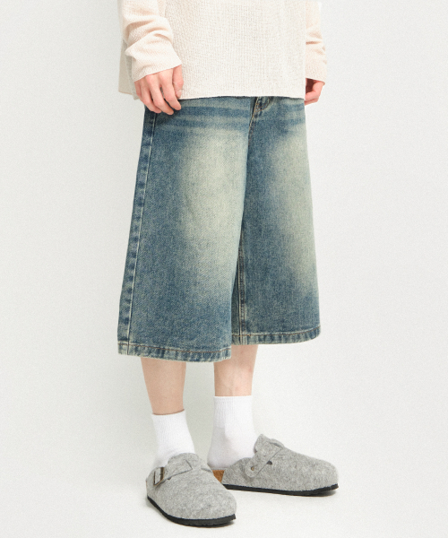 デニムバミューダハーフパンツ（ウォッシュドブルー）（その他パンツ 