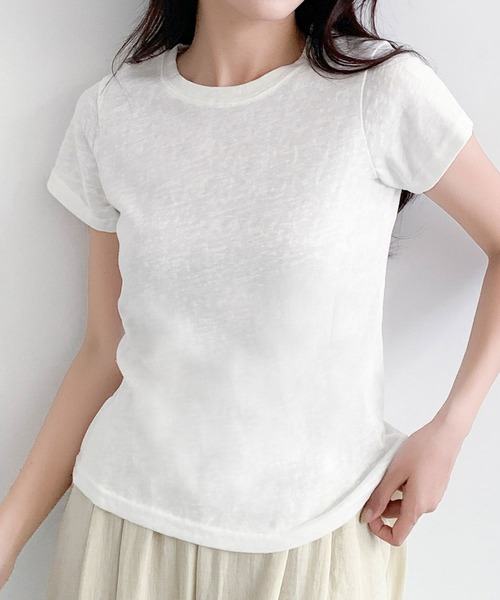 LOWO（ロワ）の「【S/Mサイズ】伸縮スラブ天竺クルーネックTシャツ（Tシャツ/カットソー・レディース・グレー/ブラック/オフホワイト・M/S）」の5枚目の写真