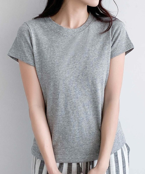 LOWO（ロワ）の「【S/Mサイズ】伸縮スラブ天竺クルーネックTシャツ（Tシャツ/カットソー・レディース・グレー/ブラック/オフホワイト・M/S）」の7枚目の写真