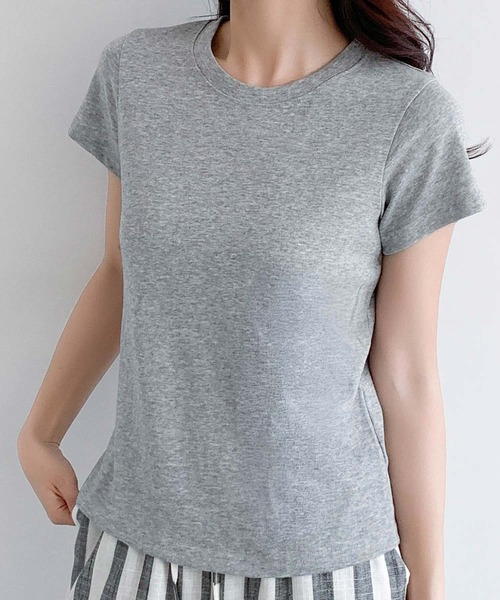 LOWO（ロワ）の「【S/Mサイズ】伸縮スラブ天竺クルーネックTシャツ（Tシャツ/カットソー・レディース・グレー/ブラック/オフホワイト・M/S）」の8枚目の写真