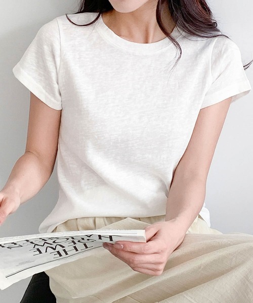 LOWO（ロワ）の「【S/Mサイズ】伸縮スラブ天竺クルーネックTシャツ（Tシャツ/カットソー・レディース・グレー/ブラック/オフホワイト・M/S）」の16枚目の写真