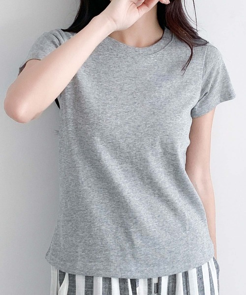 LOWO（ロワ）の「【S/Mサイズ】伸縮スラブ天竺クルーネックTシャツ（Tシャツ/カットソー・レディース・グレー/ブラック/オフホワイト・M/S）」の17枚目の写真