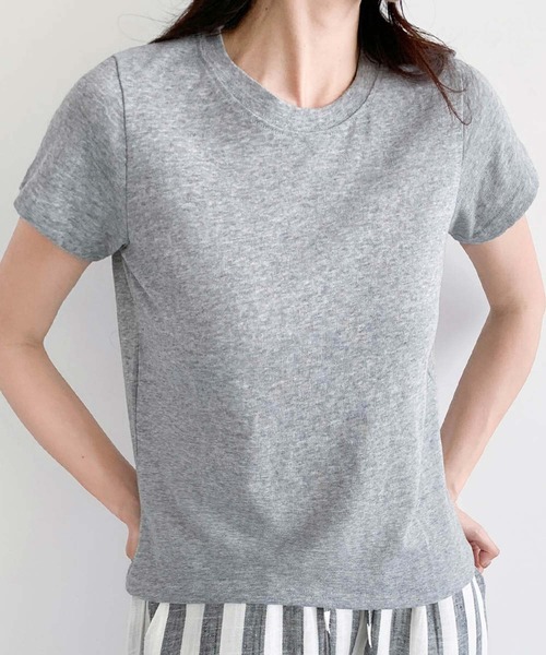 LOWO（ロワ）の「【S/Mサイズ】伸縮スラブ天竺クルーネックTシャツ（Tシャツ/カットソー・レディース・グレー/ブラック/オフホワイト・M/S）」の18枚目の写真