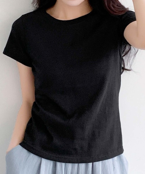 LOWO（ロワ）の「【S/Mサイズ】伸縮スラブ天竺クルーネックTシャツ（Tシャツ/カットソー・レディース・グレー/ブラック/オフホワイト・M/S）」の20枚目の写真