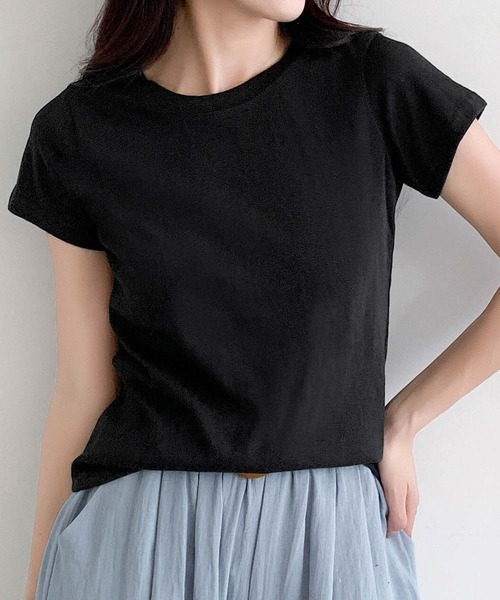LOWO（ロワ）の「【S/Mサイズ】伸縮スラブ天竺クルーネックTシャツ（Tシャツ/カットソー・レディース・グレー/ブラック/オフホワイト・M/S）」の22枚目の写真