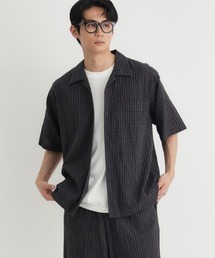 BACK NUMBER | 【BACK NUMBER】サッカーチェック半袖シャツ (オープンカラー / 涼感 / 羽織り / 爽やか / リラックスシルエット)(シャツ/ブラウス)