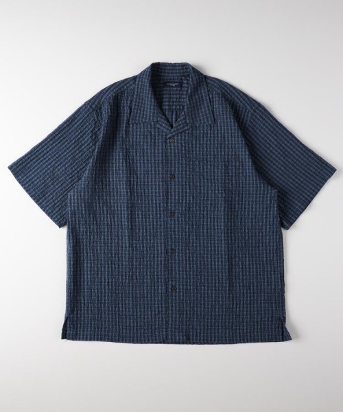 BACK NUMBER(バックナンバー)の「【BACK NUMBER】サッカーチェック半袖シャツ (オープンカラー / 涼感 / 羽織り / 爽やか / リラックスシルエット)(シャツ/ブラウス・メンズ・キナリ/ブラック/ブルー・M/L/XL/S)」の21枚目の写真