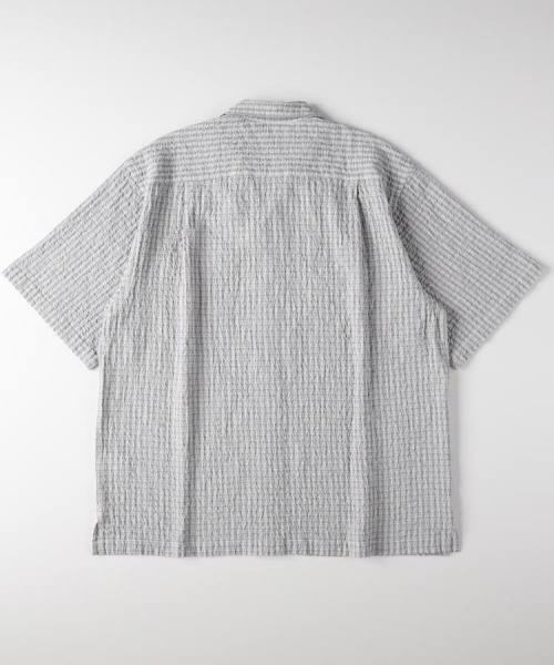 BACK NUMBER(バックナンバー)の「【BACK NUMBER】サッカーチェック半袖シャツ (オープンカラー / 涼感 / 羽織り / 爽やか / リラックスシルエット)(シャツ/ブラウス・メンズ・キナリ/ブラック/ブルー・M/L/XL/S)」の8枚目の写真