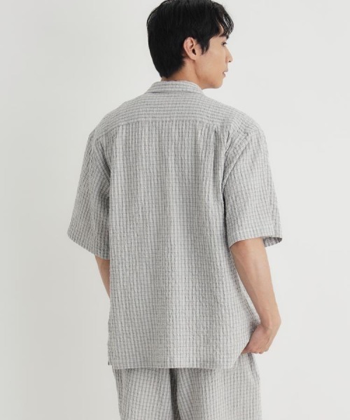 BACK NUMBER(バックナンバー)の「【BACK NUMBER】サッカーチェック半袖シャツ (オープンカラー / 涼感 / 羽織り / 爽やか / リラックスシルエット)(シャツ/ブラウス・メンズ・キナリ/ブラック/ブルー・M/L/XL/S)」の15枚目の写真
