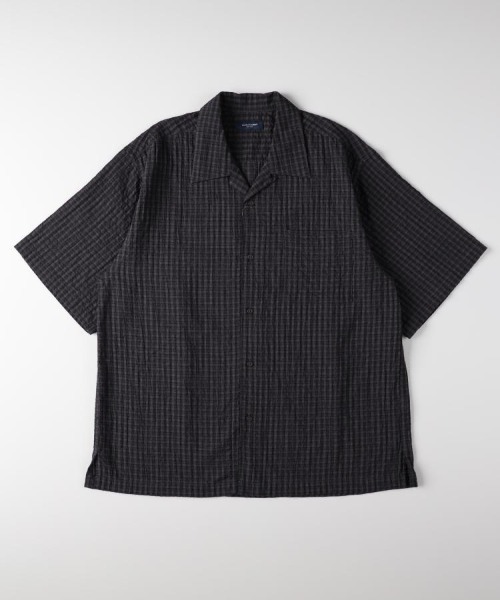 BACK NUMBER(バックナンバー)の「【BACK NUMBER】サッカーチェック半袖シャツ (オープンカラー / 涼感 / 羽織り / 爽やか / リラックスシルエット)(シャツ/ブラウス・メンズ・キナリ/ブラック/ブルー・M/L/XL/S)」の19枚目の写真