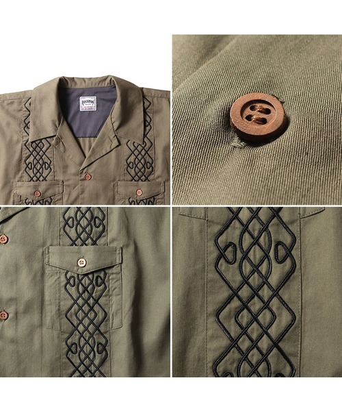 HOUSTON(ヒューストン)の「HOUSTON コード刺繍オープンカラーシャツ(CHEST POKET)(シャツ/ブラウス・メンズ・オフホワイト/オリーブ/チャコール・XX-LARGE/X-LARGE/LARGE/MEDIUM)」の6枚目の写真
