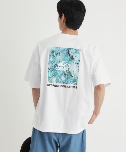 CAMP7（キャンプセブン）の「【CAMP7】バックスクエアロゴＴシャツ (フォトプリント / 綿100% / 抗菌防臭 / オーバーサイズ)（Tシャツ/カットソー・メンズ・ホワイト/ブラック/ブルー・XL/S/M/L）」の15枚目の写真