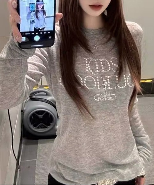 AsheKsha(アシクシャ)の「アメリカンレトロアルファベットスリム長袖Tシャツ(Tシャツ/カットソー・レディース・グレー/ブラック・M)」の14枚目の写真