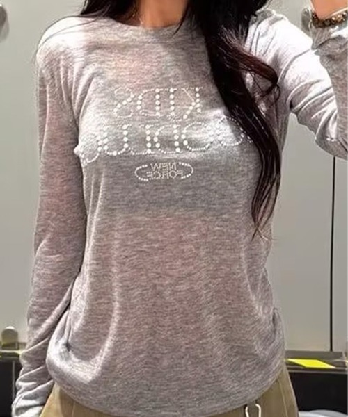AsheKsha(アシクシャ)の「アメリカンレトロアルファベットスリム長袖Tシャツ(Tシャツ/カットソー・レディース・グレー/ブラック・M)」の15枚目の写真