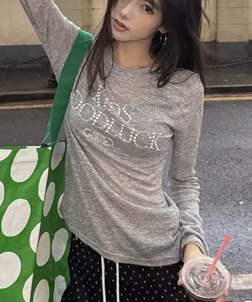 AsheKsha(アシクシャ)の「アメリカンレトロアルファベットスリム長袖Tシャツ(Tシャツ/カットソー・レディース・グレー/ブラック・M)」の16枚目の写真