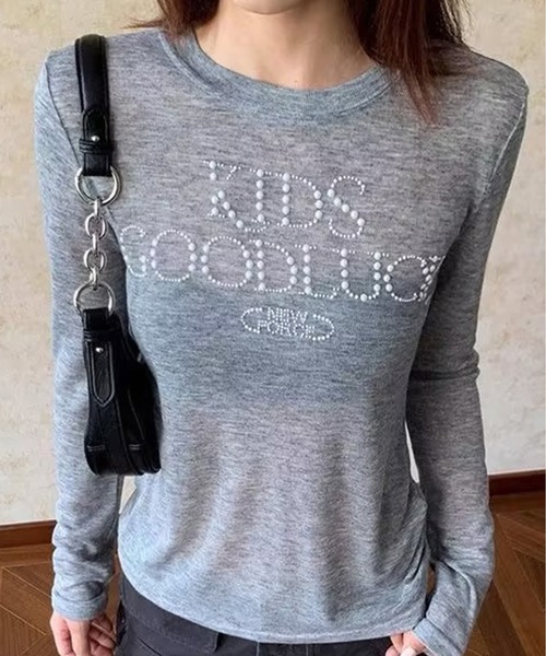 AsheKsha(アシクシャ)の「アメリカンレトロアルファベットスリム長袖Tシャツ(Tシャツ/カットソー・レディース・グレー/ブラック・M)」の18枚目の写真