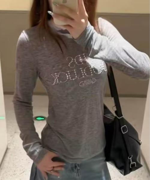 AsheKsha(アシクシャ)の「アメリカンレトロアルファベットスリム長袖Tシャツ(Tシャツ/カットソー・レディース・グレー/ブラック・M)」の19枚目の写真