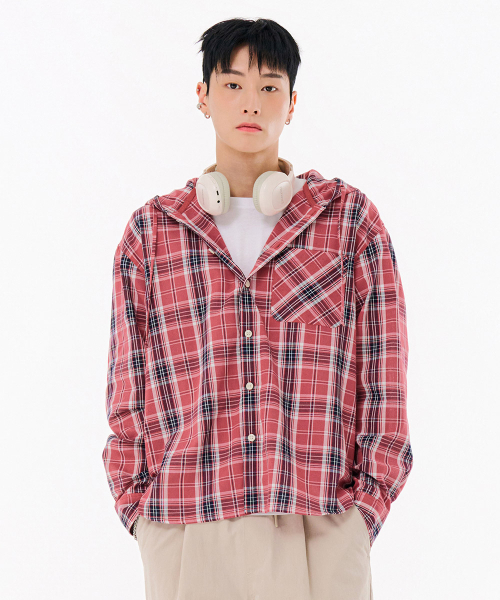CHASECULT(チェイスカルト)の「共用チェックフードシャツ-FBRU5423C0K(シャツ/ブラウス・メンズ・オレンジ・90/100/95/105)」の1枚目の写真