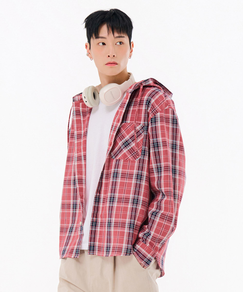 CHASECULT(チェイスカルト)の「共用チェックフードシャツ-FBRU5423C0K(シャツ/ブラウス・メンズ・オレンジ・90/100/95/105)」の2枚目の写真