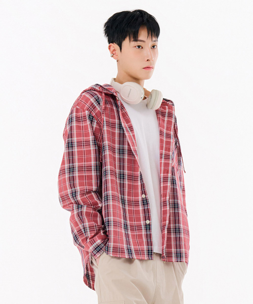 CHASECULT(チェイスカルト)の「共用チェックフードシャツ-FBRU5423C0K(シャツ/ブラウス・メンズ・オレンジ・90/100/95/105)」の3枚目の写真