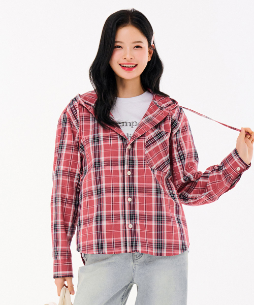 CHASECULT(チェイスカルト)の「共用チェックフードシャツ-FBRU5423C0K(シャツ/ブラウス・メンズ・オレンジ・90/100/95/105)」の4枚目の写真