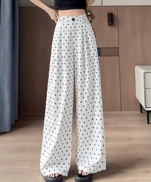 タック入りドット柄ストレートパンツ