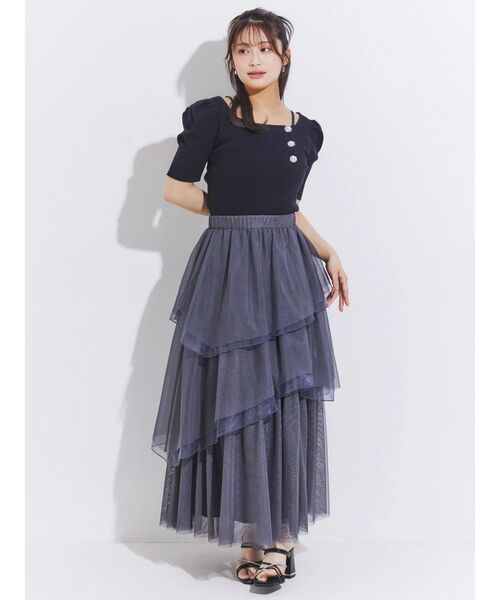 MERCURYDUO(マーキュリーデュオ)の「アシメチュールティアードスカート(スカート・レディース・チャコールグレー/オフホワイト・FREE)」の6枚目の写真