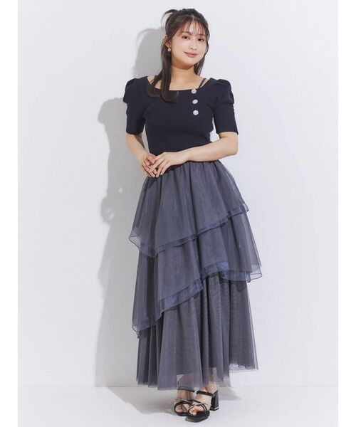 MERCURYDUO(マーキュリーデュオ)の「アシメチュールティアードスカート(スカート・レディース・チャコールグレー/オフホワイト・FREE)」の7枚目の写真