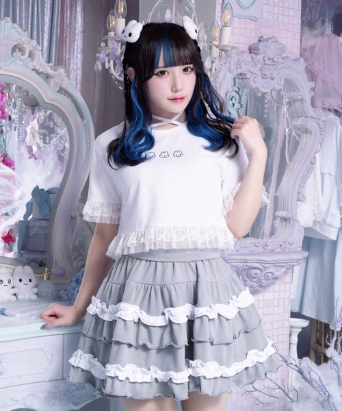 Whinny(ホワイニー)の「Whinny/【Whinny×やさうさちゃん】やさうさちゃんときめきT(Tシャツ/カットソー・レディース・ブラック/ホワイト/サックスブルー・FREE)」の5枚目の写真