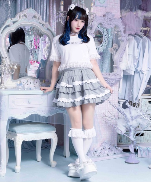 Whinny(ホワイニー)の「Whinny/【Whinny×やさうさちゃん】やさうさちゃんときめきT(Tシャツ/カットソー・レディース・ブラック/ホワイト/サックスブルー・FREE)」の6枚目の写真