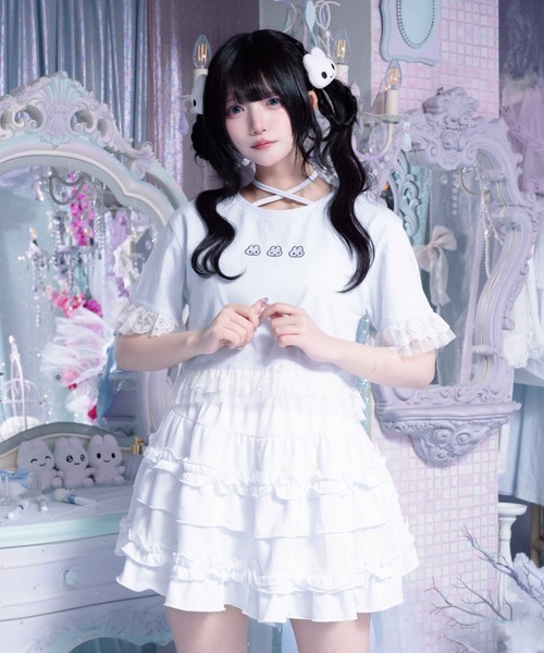 Whinny(ホワイニー)の「Whinny/【Whinny×やさうさちゃん】やさうさちゃんときめきT(Tシャツ/カットソー・レディース・ブラック/ホワイト/サックスブルー・FREE)」の14枚目の写真