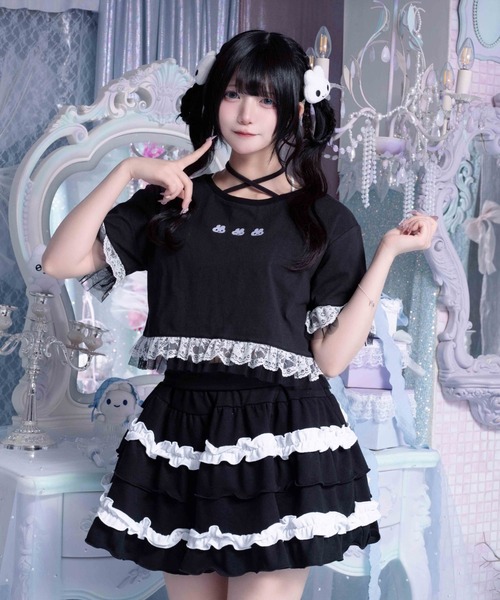 Whinny(ホワイニー)の「Whinny/【Whinny×やさうさちゃん】やさうさちゃんときめきT(Tシャツ/カットソー・レディース・ブラック/ホワイト/サックスブルー・FREE)」の7枚目の写真