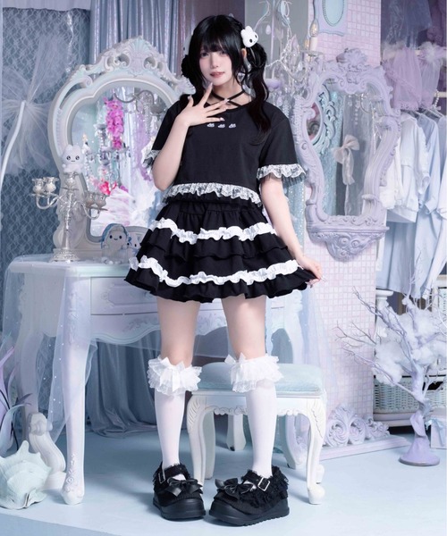 Whinny(ホワイニー)の「Whinny/【Whinny×やさうさちゃん】やさうさちゃんときめきT(Tシャツ/カットソー・レディース・ブラック/ホワイト/サックスブルー・FREE)」の8枚目の写真