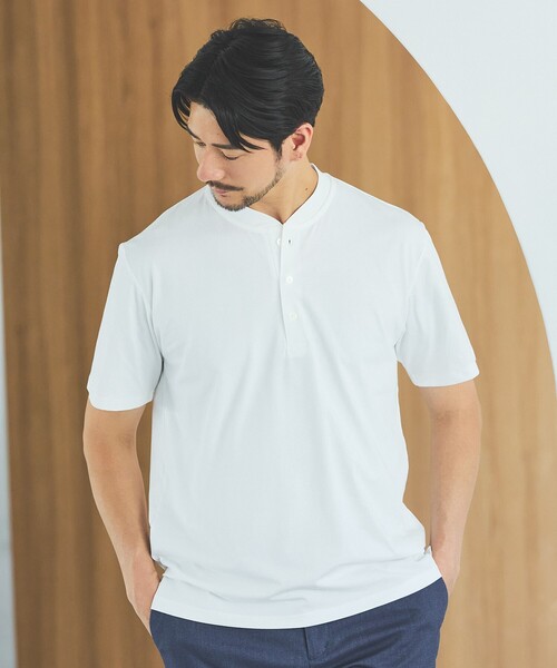 ABAHOUSE GRAY(アバハウスグレイ)の「【SMART CLOSET】シルケット天竺 キーヘンリーネック Tシャツ / 接触冷感 / 遮熱(Tシャツ/カットソー・メンズ・グリーン/ネイビー/ブラック/ホワイト/グレイッシュベージュ・44/50/46/48)」の1枚目の写真