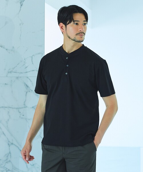 ABAHOUSE GRAY(アバハウスグレイ)の「【SMART CLOSET】シルケット天竺 キーヘンリーネック Tシャツ / 接触冷感 / 遮熱(Tシャツ/カットソー・メンズ・グリーン/ネイビー/ブラック/ホワイト/グレイッシュベージュ・44/50/46/48)」の15枚目の写真