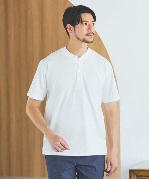 ABAHOUSE GRAY(アバハウスグレイ)の「【SMART CLOSET】シルケット天竺 キーヘンリーネック Tシャツ / 接触冷感 / 遮熱(Tシャツ/カットソー・メンズ・グリーン/ネイビー/ブラック/ホワイト/グレイッシュベージュ・44/50/46/48)」の22枚目の写真