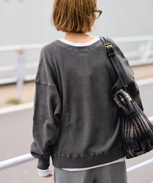FRAMeWORK(フレームワーク)の「≪WEB限定 / 追加≫ワッフルヘンリープルオーバー(Tシャツ/カットソー・レディース・アイボリー/ダークブルー/スミクロ・FREE)」の19枚目の写真