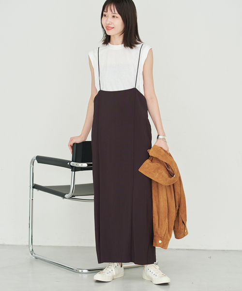 SLOBE IENA(スローブイエナ)の「《2枚セット/追加3》アイラインキャミワンピース×ノースリーブTEEセット(ワンピース・レディース・ブラック・FREE)」の2枚目の写真