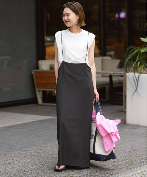SLOBE IENA(スローブイエナ)の「《2枚セット/追加3》アイラインキャミワンピース×ノースリーブTEEセット(ワンピース・レディース・ブラック・FREE)」の6枚目の写真