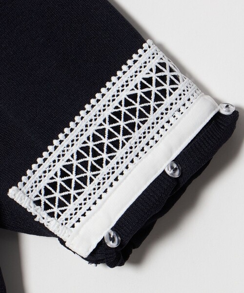 UNITED ARROWS(ユナイテッドアローズ)の「4WAY ボウタイレース ショートスリーブ ニット(ニット/セーター・レディース・ダークグレー/オフホワイト/ネイビー・FREE)」の9枚目の写真