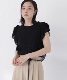 レースフリルミックスニット