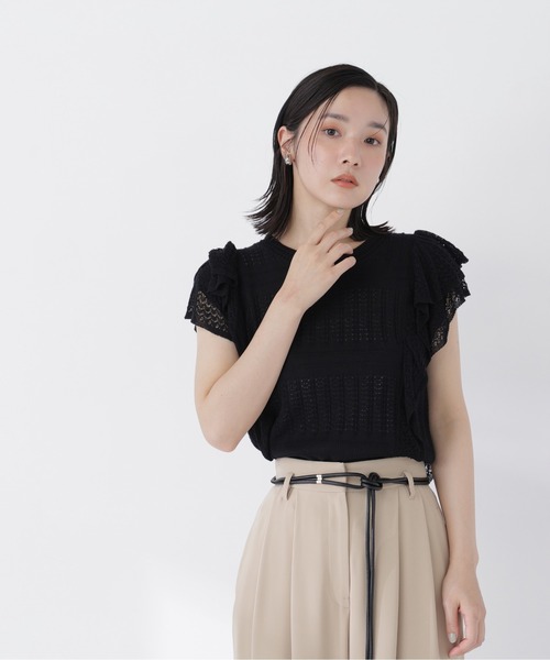 NATURAL BEAUTY BASIC(ナチュラルビューティーベーシック)の「レースフリルミックスニット(ニット/セーター・レディース・ブラック/オフホワイト/バーガンディー・フリ-)」の22枚目の写真