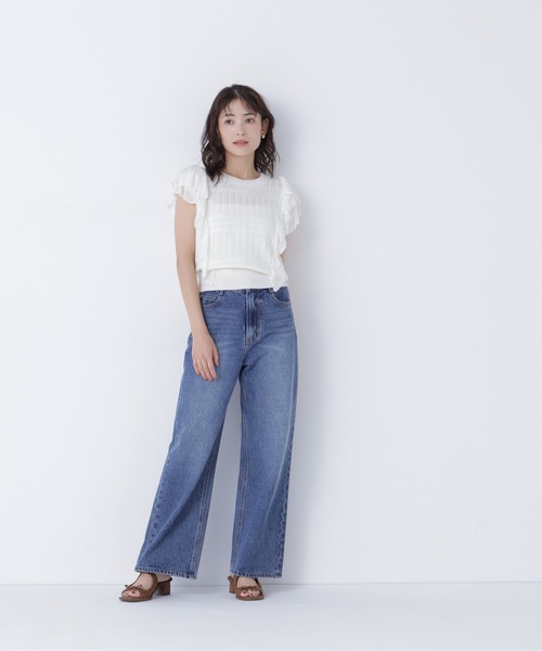 NATURAL BEAUTY BASIC(ナチュラルビューティーベーシック)の「レースフリルミックスニット(ニット/セーター・レディース・ブラック/オフホワイト/バーガンディー・フリ-)」の10枚目の写真