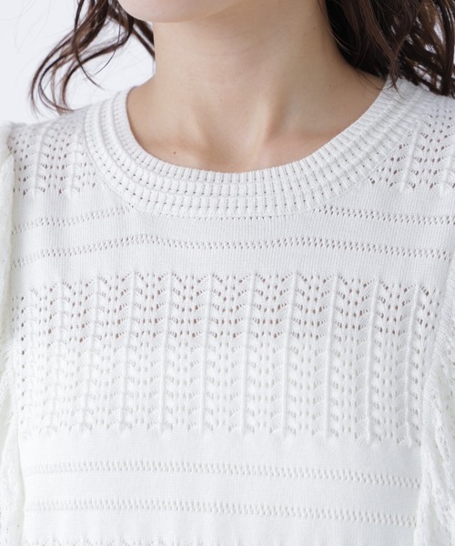 NATURAL BEAUTY BASIC(ナチュラルビューティーベーシック)の「レースフリルミックスニット(ニット/セーター・レディース・ブラック/オフホワイト/バーガンディー・フリ-)」の18枚目の写真