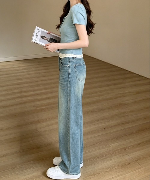 Miniministore(ミニミニストア)の「ヘンリーネックTシャツレイヤード風t半袖半袖(Tシャツ/カットソー・レディース・ライトブルー/ブラック/ピンク/アイボリー・FREE)」の19枚目の写真