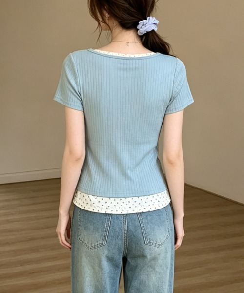 Miniministore(ミニミニストア)の「ヘンリーネックTシャツレイヤード風t半袖半袖(Tシャツ/カットソー・レディース・ライトブルー/ブラック/ピンク/アイボリー・FREE)」の20枚目の写真