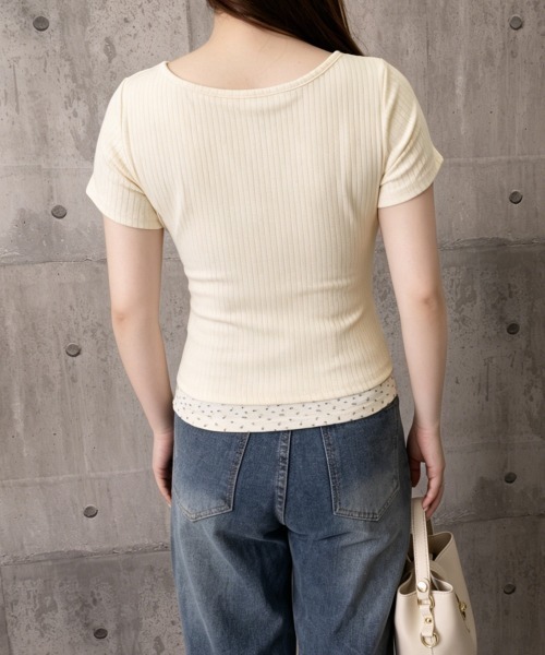 Miniministore(ミニミニストア)の「ヘンリーネックTシャツレイヤード風t半袖半袖(Tシャツ/カットソー・レディース・ライトブルー/ブラック/ピンク/アイボリー・FREE)」の5枚目の写真